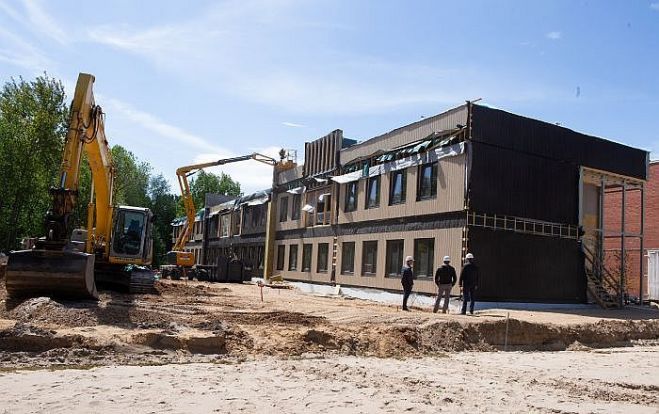Ķekavas vidusskolas moduļa tipa piebūves būvniecība. Foto - Ķekavas novada pašvaldība.