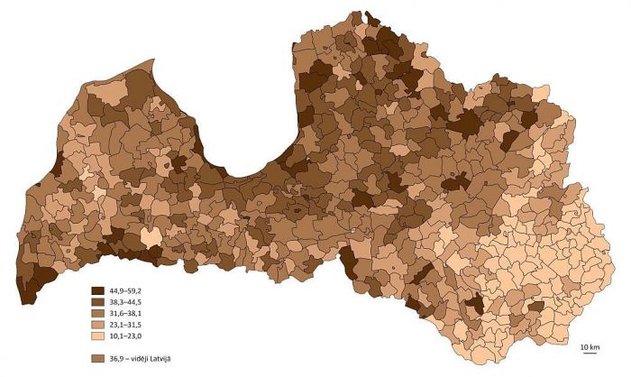 Pilnībā pret Covid-19 vakcinēto iedzīvotāju īpatsvars 2021.gada 1.septembrī. Grafika – CSP