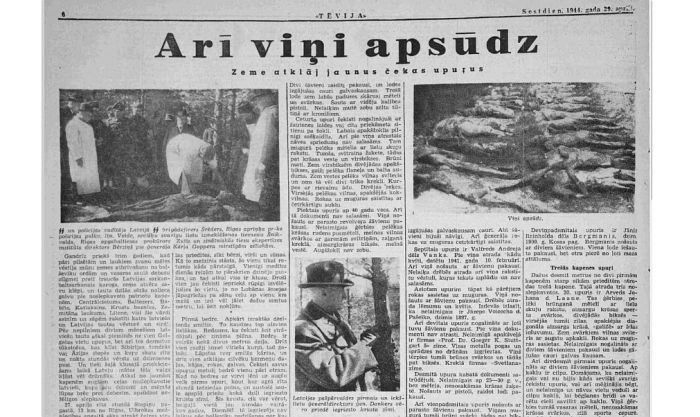 Raksts “Arī viņi apsūdz” 1944.gada laikrakstā Tēvija. Foto - okupacijasmuzejs.lv