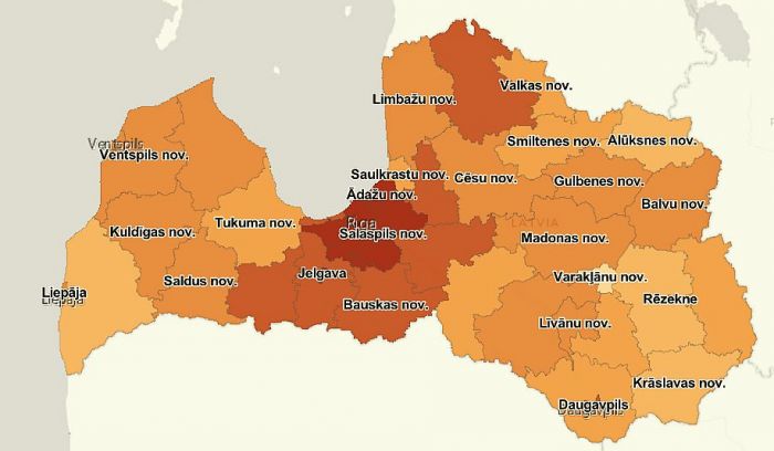 14 dienu kumulatīvais rādītājs uz 100 000 iedzīvotāju. Grafika - SPKC