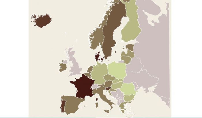 14 dienu kumulatīvais Covid-19 inficēšanās gadījumu skaits uz 100 000 iedzīvotāju Eiropas Savienības un Eiropas Ekonomikas zonas valstīs. Grafika - LETA