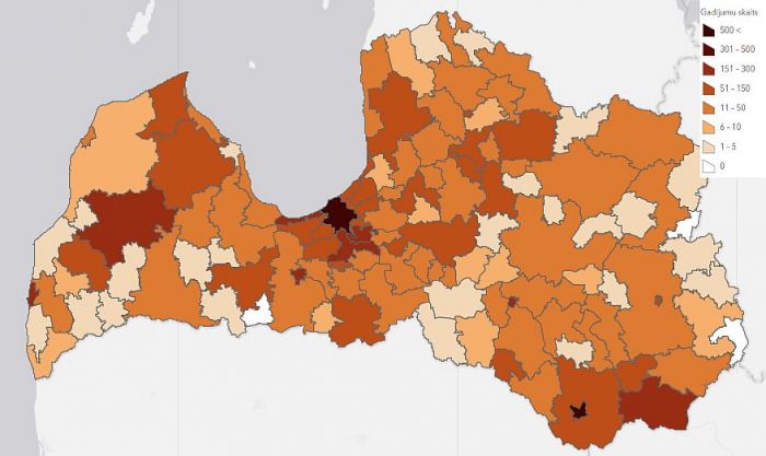 Kopējais reģistrēto saslimšanas gadījumu skaits. Grafika – SPKC