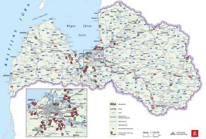 Karte - Latvijas valsts ceļi