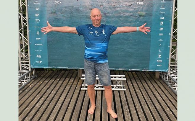 Raimonds Garenčiks šā gada peldēšanas maratonā “Swimvilnius” Viļņā. Foto – no privātā arhīva