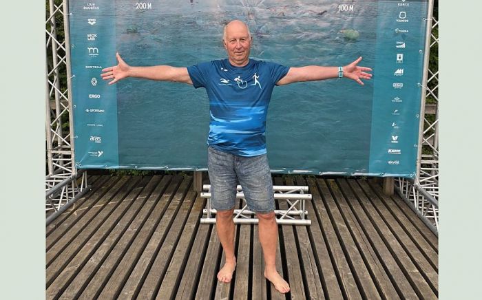 Raimonds Garenčiks šā gada peldēšanas maratonā “Swimvilnius” Viļņā. Foto – no privātā arhīva