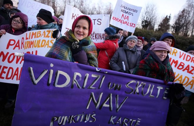 Pikets pret Vidrižu pagasta un Skultes pagasta pievienošanu Saulkrastu novadam 2020.gada februārī. Foto - LETA