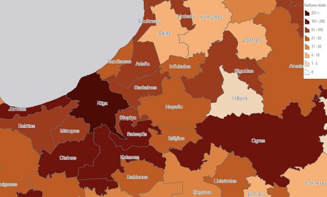 Kopējais reģistrēto saslimšanas gadījumu skaits. Grafika - SPKC