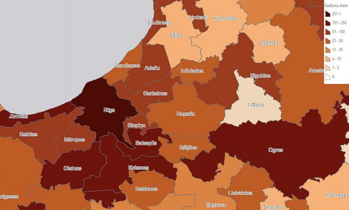 Kopējais reģistrēto saslimšanas gadījumu skaits. Grafika - SPKC