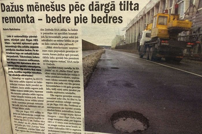 2008.gada 2.decembrī reportāža par Rīgas HES tilta remontu.