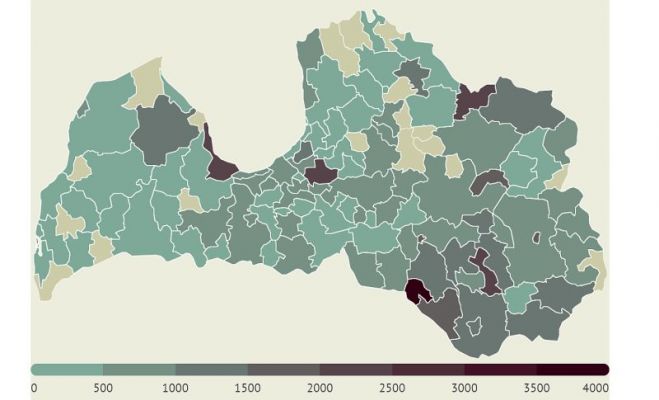 14 dienu saslimstības līmenis uz 100 000 iedzīvotāju. Grafika - LETA