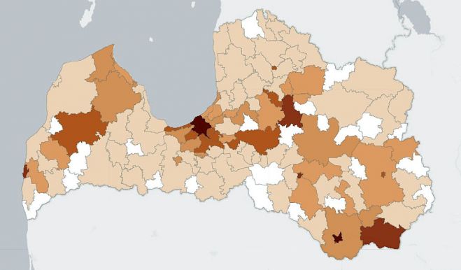 14 dienu kumulatīvais rādītājs atspoguļo personu skaitu, kurām pēdējās 14 dienās konstatēta Covid-19 infekcija. Grafika – SPKC