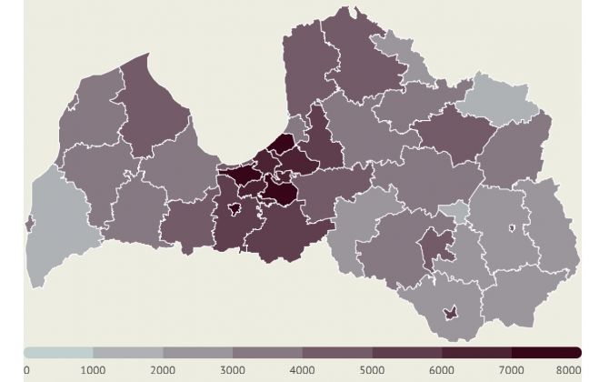 14 dienu saslimstības līmenis uz 100 000 iedzīvotāju. Grafika - LETA