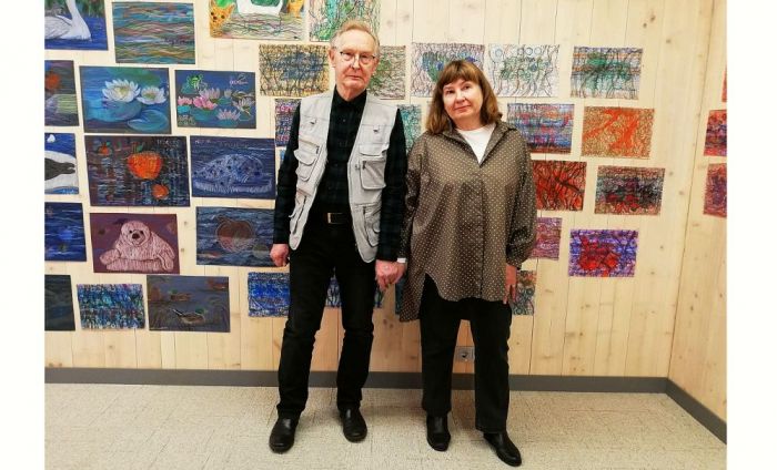 Lauma Palmbaha un Dionisijs Miončinskis izstādes atklāšanā. Foto – no Laumas Palmbahas privātā arhīva
