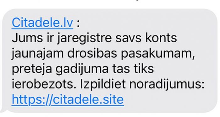 Viltus sms. Ilustrācija - banka &quot;Citadele&quot;