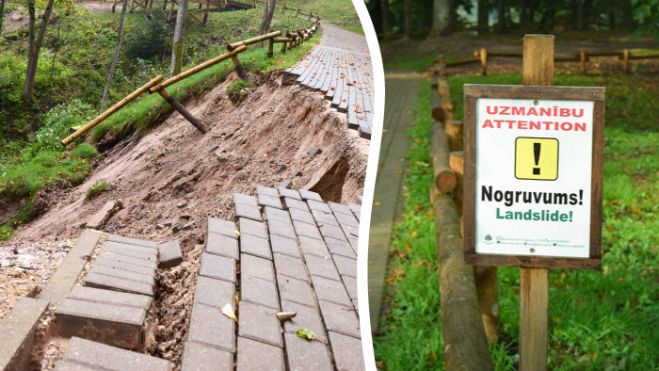 Izskalotais posms Siguldas serpentīnā 2017. gadā.