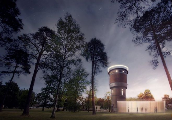 Ūdenstorņa vizualizācija, kas tapusi kā arhitektu vīzija, kāds ūdenstornis varētu izskatīties perspektīvā. Attēls: www.sigulda.lv