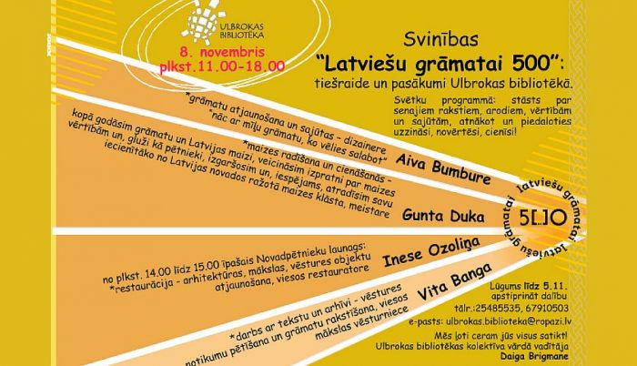 8.XI Pasākumu cikla "Latviešu grāmatai 500" svinības Ulbrokā