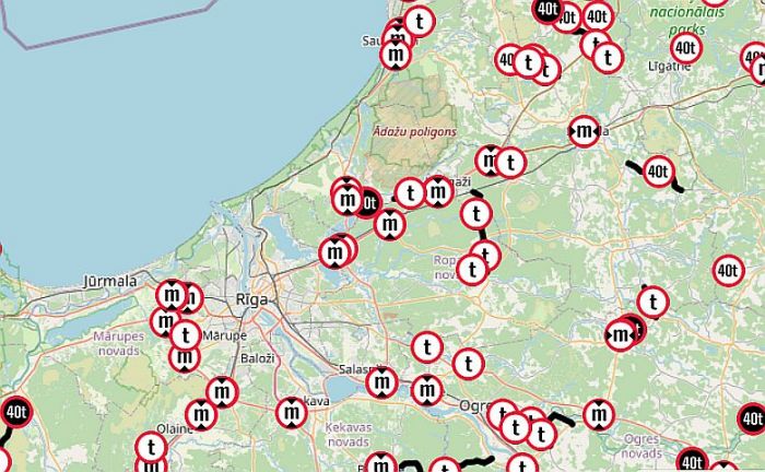 Karte - Latvijas Valsts ceļi